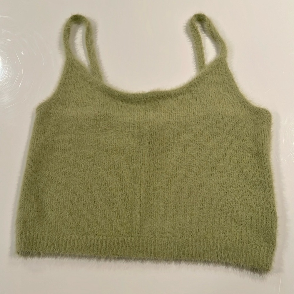 Kendall and Kylie Green fuzzy cropped tank top